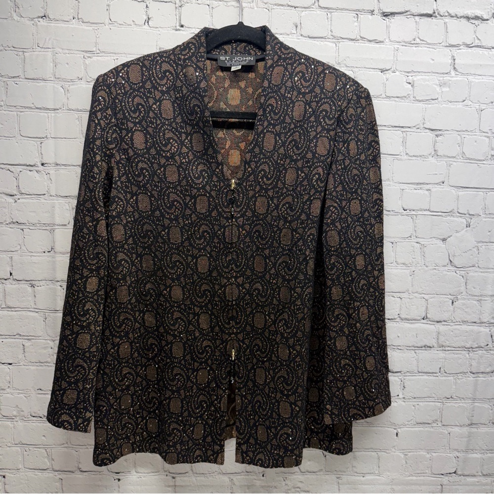 St. John evening by Marie Gray Black and Gold Knit Jacket size 12